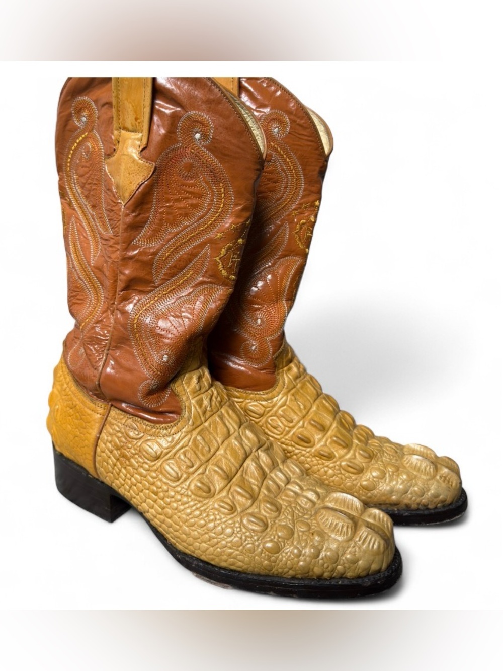 Vintage FronTex Alligator Crocodile Tail Cowboy Boots Size 10 Made in Mexico